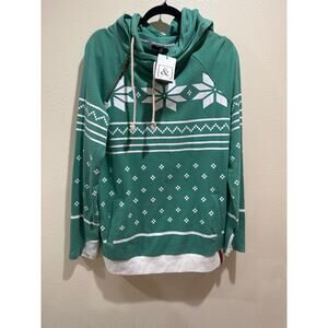 Ampersand Avenue Hoodie Doublehood Tis The Season Knit Sweatshirt Green XL NWT